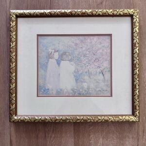 Helene Leveillee "In the Apple‎ Orchard" Pastel Artwork Print Gold Frame W/Glass